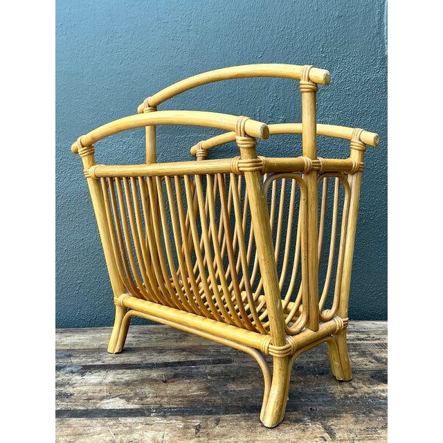 Vintage Coastal Rattan Newspaper Rack For Sale In West Palm - Image 6 of 12