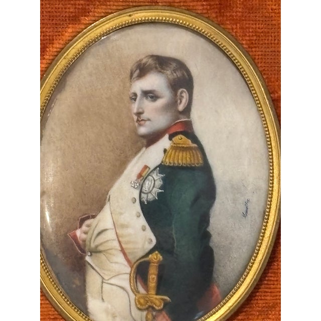 Antique Napoleon Miniature Portrait in Empire Style Ormolu Frame, Signed For Sale - Image 11 of 18