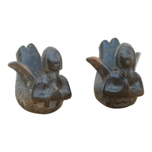 Pair of Vintage Black Clay Mythological Sirens
