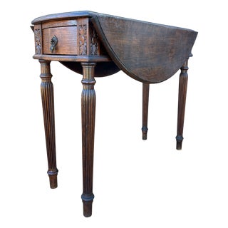 Spanish Neoclassical Oak Drop-Leaf Table with Drawer, 1940s For Sale