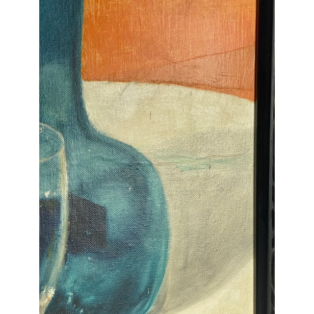 1961 Mid-Century Modern Still Life With Blue Glass Bottle, Signed For Sale In Cincinnati - Image 6 of 12