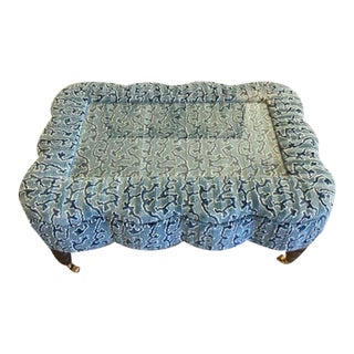 Custom Blue Apholstered Walnut Coffee Table For Sale