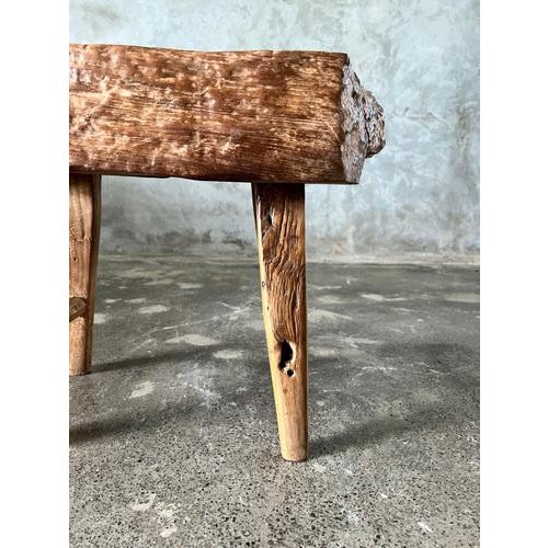 Wood Small Organic Blond Asian Teak Quadripod Bench, Sepuluh For Sale - Image 7 of 18