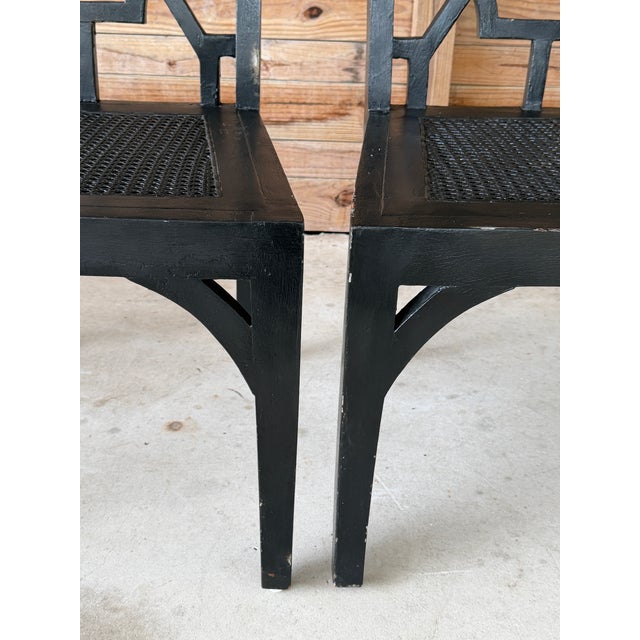 Wood Pair of Guildmaster Black Chinoiserie Cane Dining Side Chairs For Sale - Image 7 of 12