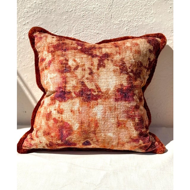 Textile Pair New Pillows: Sumptuous Variegated Orange Boucle Velvet With Triple Ply Silk Moss Fringe. 50/50 Down Fill All New For Sale - Image 7 of 12