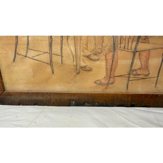 Brown Antique 19th Century Original Men Playing Cards at Table Watercolor Painting For Sale - Image 8 of 12