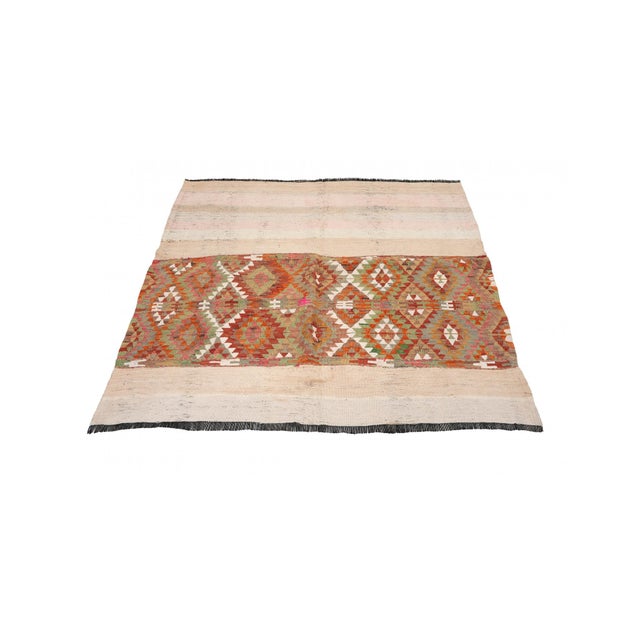 Decorative Vintage Turkish Kilim Rug - 4`5″ X 5`1″ For Sale - Image 4 of 6