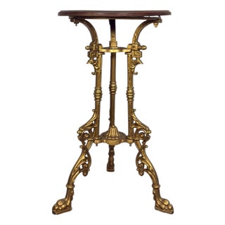 Antique French Gilt Cast Iron Guéridon Side Table With Wooden Top, Circa 1900 For Sale