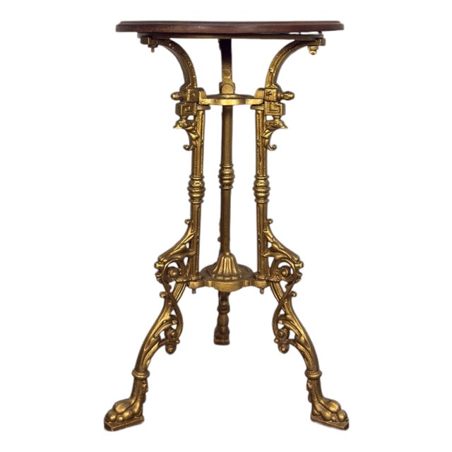 Antique French Gilt Cast Iron Guéridon Side Table With Wooden Top, Circa 1900 For Sale