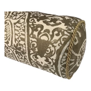 Gold and Cream Bolster Pillow in Quadrille Fabric For Sale