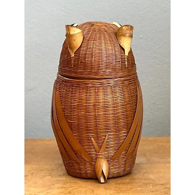 Vintage Shanghai Weave Rattan Owl Basket For Sale In West Palm - Image 6 of 12