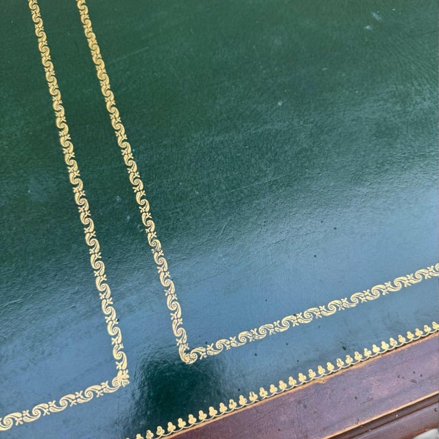 Vintage Sligh Solid Mahogany Queen Anne Writing Desk – Green Leather Top For Sale - Image 10 of 15
