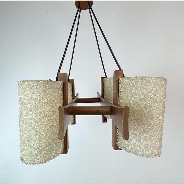 Scandinavian Teak and Acrylic Granite Hanging Lamp, 1960s For Sale - Image 6 of 15