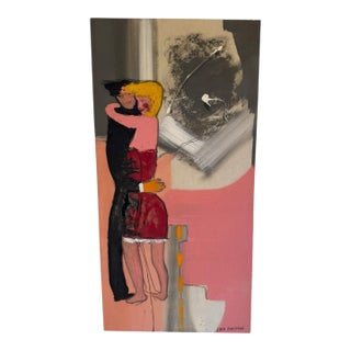 1980s Vertical Contemporary Figurative Abstract Painting, Pink, Black & Neutral Tones, 18” X 36” by Jack Compton For Sale