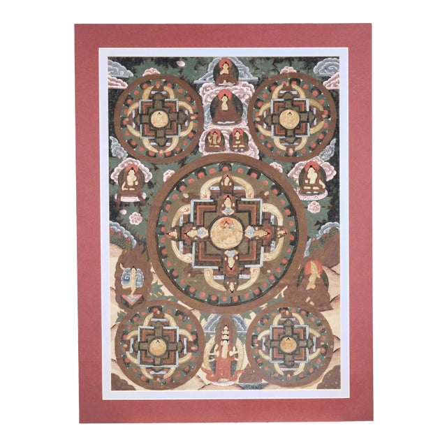 19th Century Tibetan Thangka Featuring Buddhas in Various Mudras Painted on Silk ~ Board Mounted Matted and Unframed For Sale