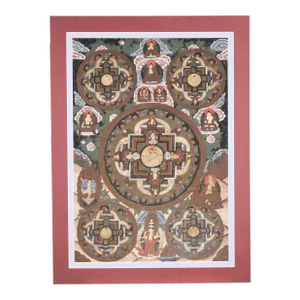 19th Century Tibetan Thangka Featuring Buddhas in Various Mudras Painted on Silk ~ Board Mounted Matted and Unframed
