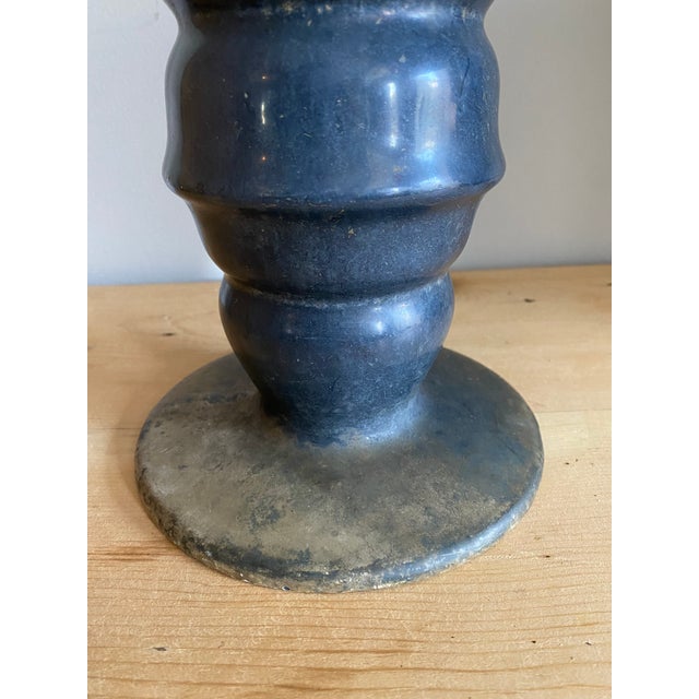 Vintage Mid 20th Century Blue Metal Vase For Sale - Image 4 of 7