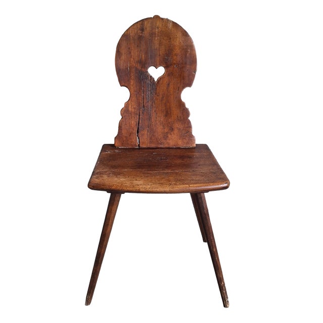 Antique Alpine Peasant Chair with Cut-Out Heart, 1700s For Sale