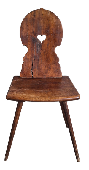 Antique Alpine Peasant Chair with Cut-Out Heart, 1700s