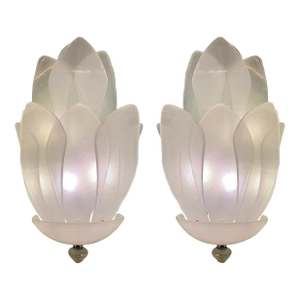 Set of Two Contemporary Venetian Sanded Murano Style Glass Floreal Wall Sconces by Simoeng