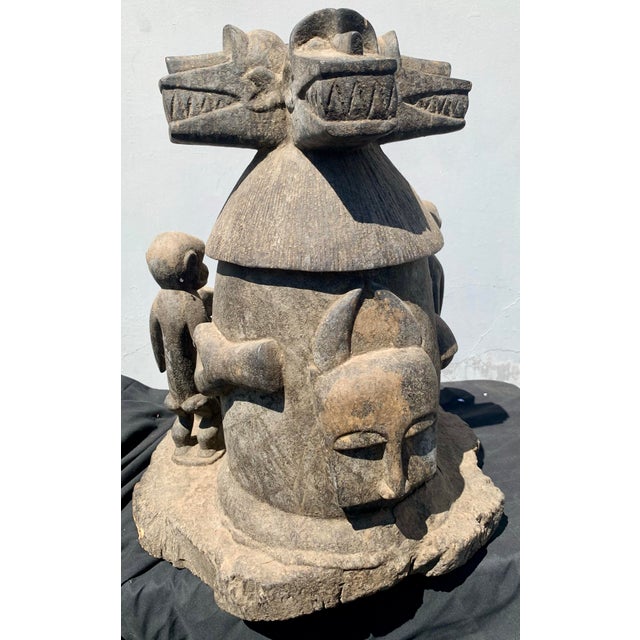 Mid 20th Century Monumental Brutalist Mambila Tribal Shrine Sculpture - Multi-Head Zoomorphic Carving, 27" Wide For Sale - Image 10 of 12