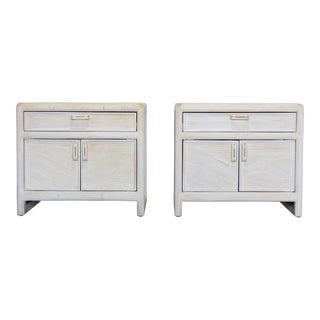 Vintage Pencil Reed Beige Nightstands, a Pair For Sale