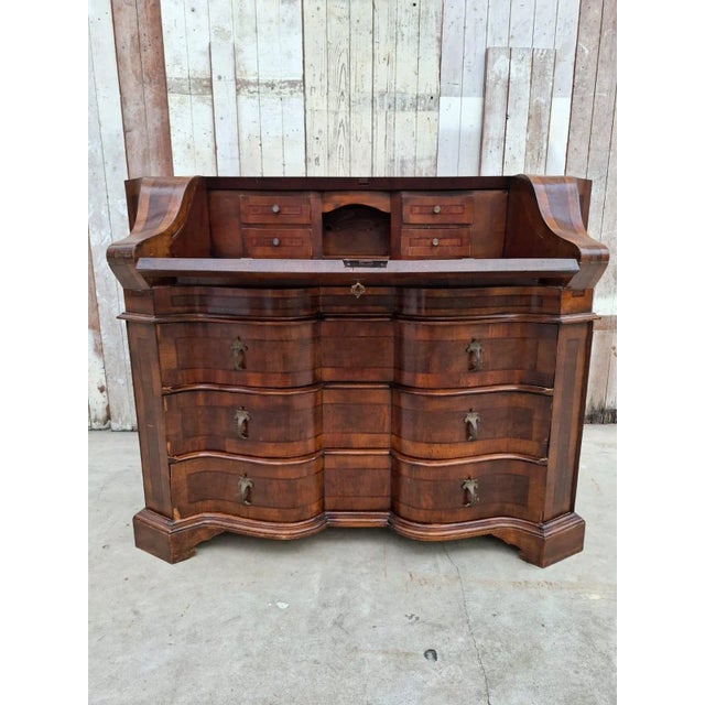 Antique Baroque Revival Walnut Secretaire with Curved Drawers and Fall-Front Desk For Sale - Image 10 of 18