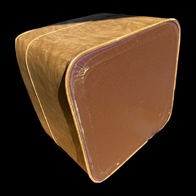 1990s Vintage MCM Cube Square Vinyl Beige Foot Rest Ottoman For Sale - Image 5 of 9