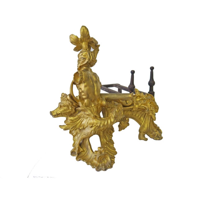 Late 18th Century Antique French Louis XV Ormolu Chenets- a Pair For Sale - Image 5 of 13