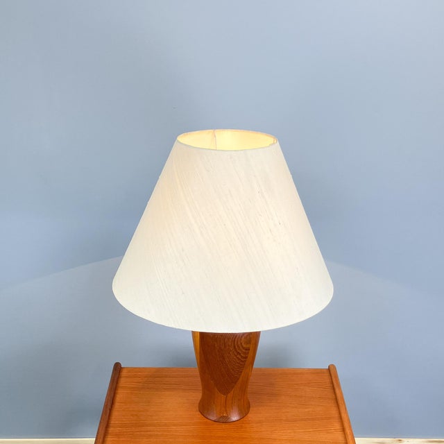 Wood Danish Table Lamp in Teak with Linen Shade from Dyrlund, 1970s For Sale - Image 7 of 10