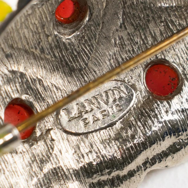 Metal Lanvin Paris Silvered Metal and Enamel Jeweled Turtle Brooch For Sale - Image 7 of 8