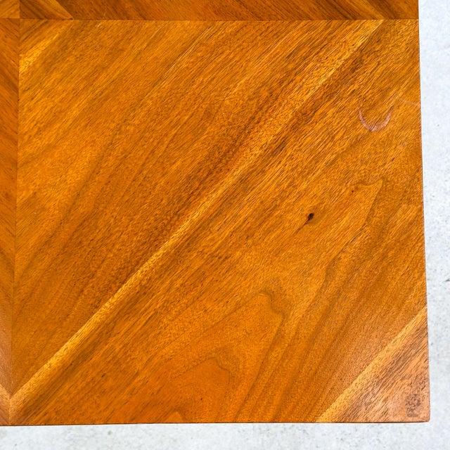 Brown 1960s Lane Altavista Diamond Inlay Walnut Parsons Side Table For Sale - Image 8 of 12