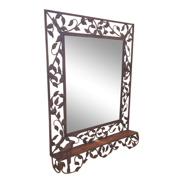 Painted and Pierced Tole Bird Themed Mirror For Sale