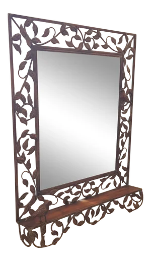 Painted and Pierced Tole Bird Themed Mirror