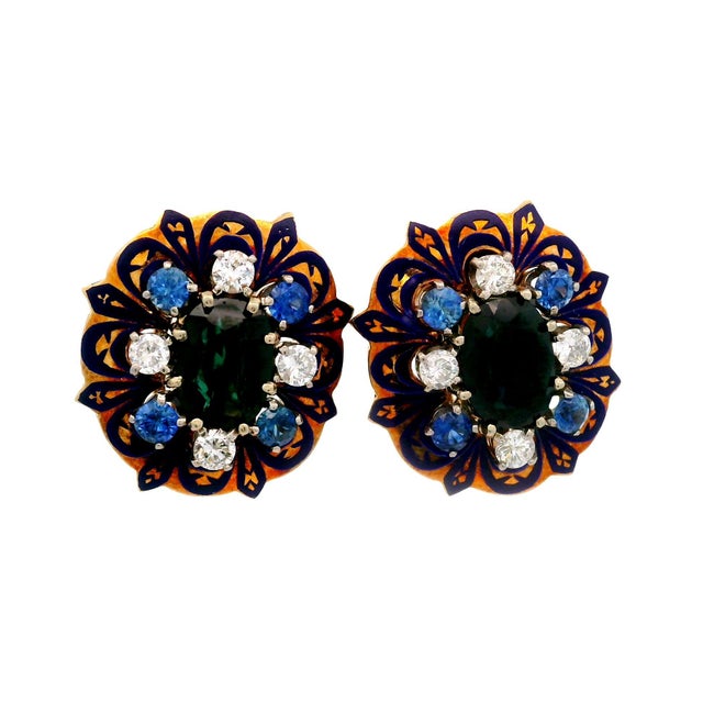 Crafted in 14k yellow gold, these clip-on earrings are a striking addition to any collection. Featuring 4.00 carats blue...