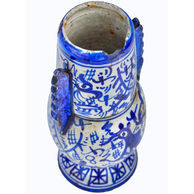 Ceramic Early 19th Century Handmade Ceramic Vase W/ Blue Graphics & Expressionism For Sale - Image 7 of 10