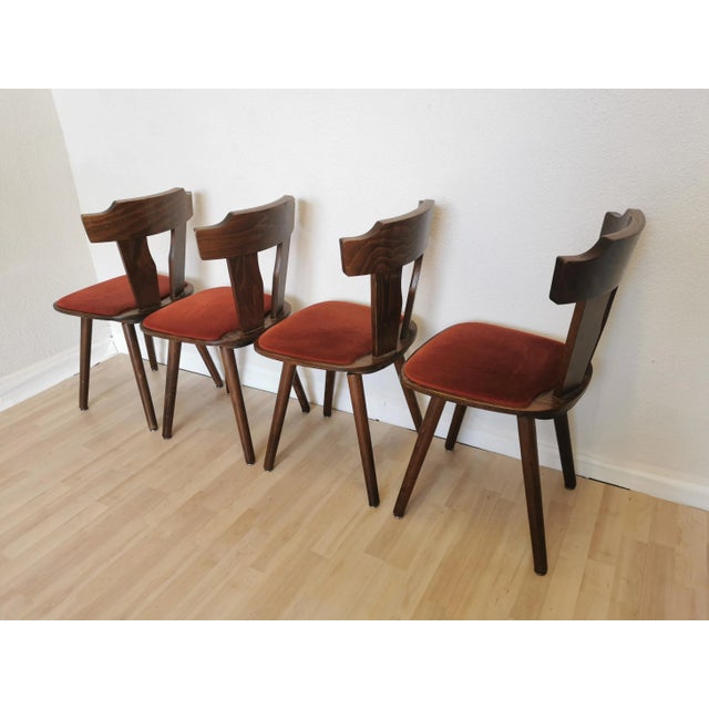Vintage Tyrolean Dining Chairs with Red Fabric Seats, 1970s, Set of 4 For Sale - Image 11 of 17