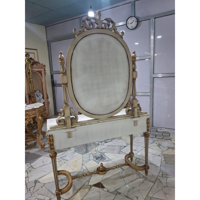 1960s French Louis XVI Entryway Console Table with Oval Mirror Marble Top For Sale In Orlando - Image 6 of 6