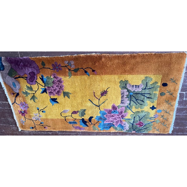 Antique Art Deco Chinese Rug, 2' X 4' C-1920, Imperial Garden For Sale - Image 11 of 11