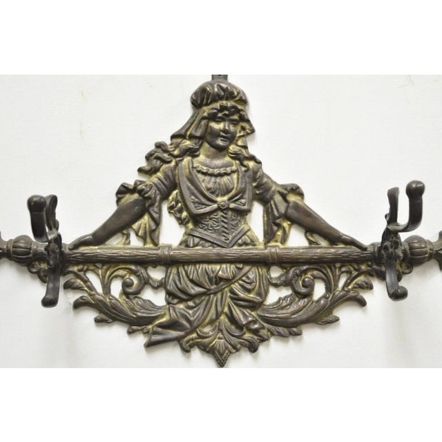 Vintage Victorian Style Cast Iron Figural Maiden Wall Coat Hat Hook For Sale - Image 9 of 10