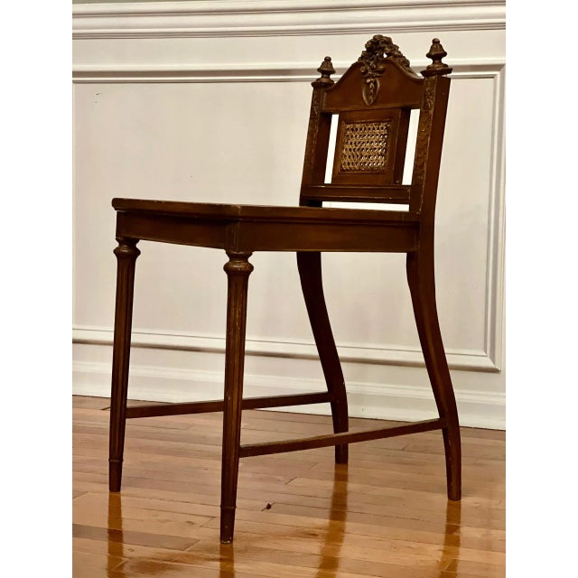 1920s French Louis XVI Style Caned Seat and Back Carved Oak Vanity Chair For Sale - Image 11 of 12