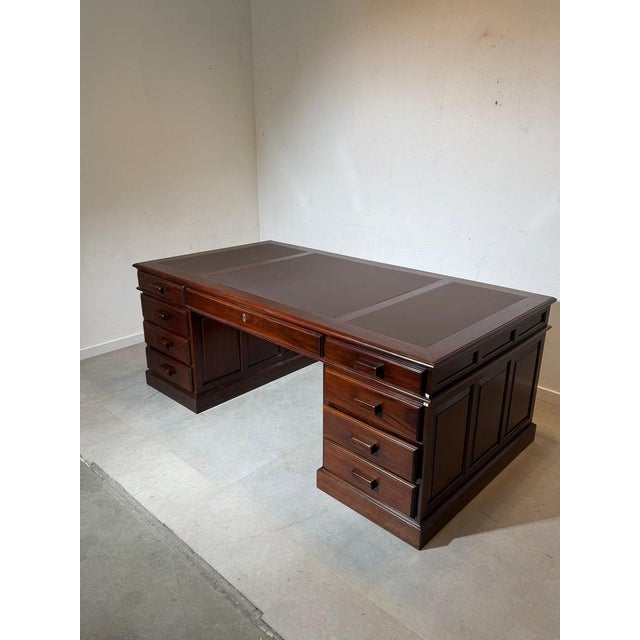 Brown Double-Sided Executive Desk in Mahogany For Sale - Image 8 of 11