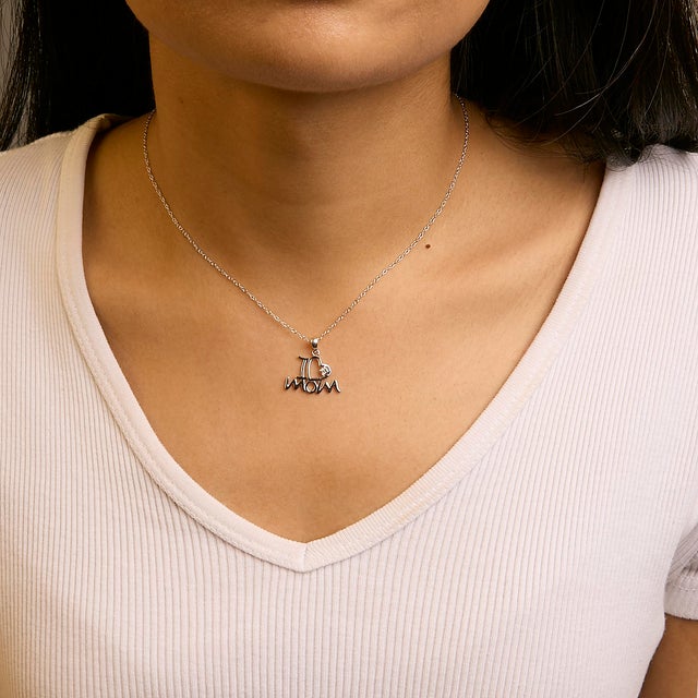 .925 Sterling Silver Diamond Accent "I Love Mom" Heart Pendant Necklace (J-K Color, I2-I3 Clarity) - 18" Inches For Sale - Image 4 of 5