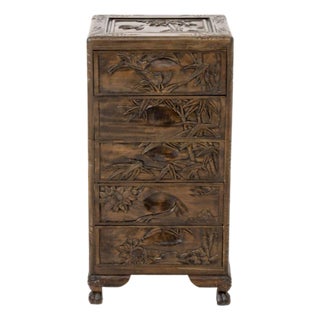 Chinese Bird & Bamboo Motif Chest of Drawers For Sale