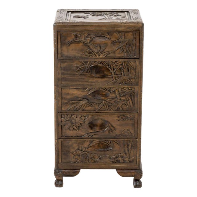 Chinese Bird & Bamboo Motif Chest of Drawers For Sale