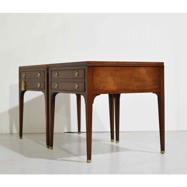 Brown Mid Century French Directoire Mahogany Leather Side Tables by Heritage Henredon - A Pair For Sale - Image 8 of 13
