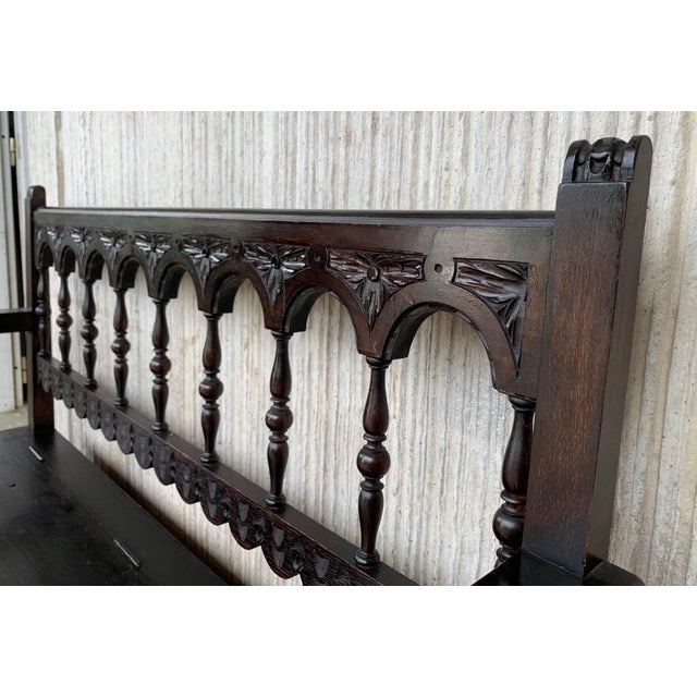 19th Spanish Carved Hall Bench With Storage For Sale - Image 9 of 13