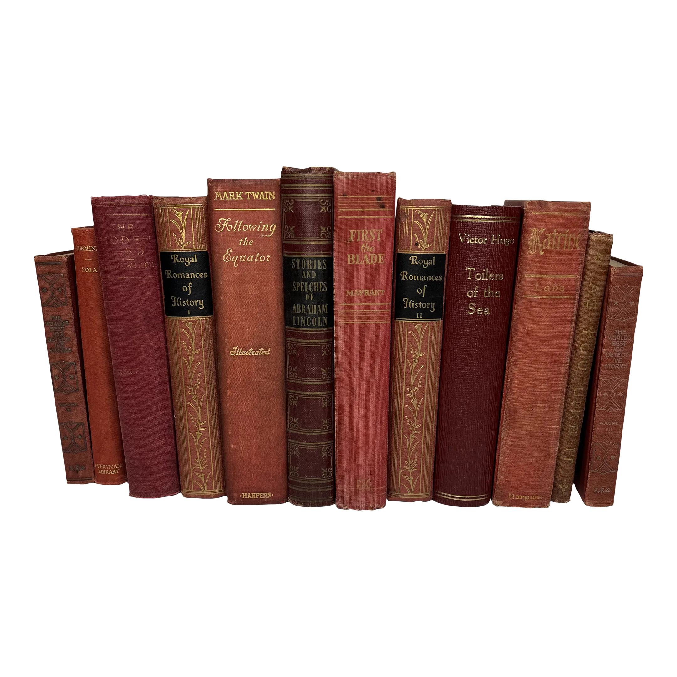 Red Gilded Spines Vintage Book Set- 12 Pieces | Chairish