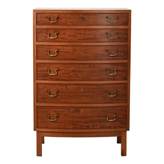 Scandinavian Mahogany Chest of Drawers with Brass Handles, 1940s For Sale