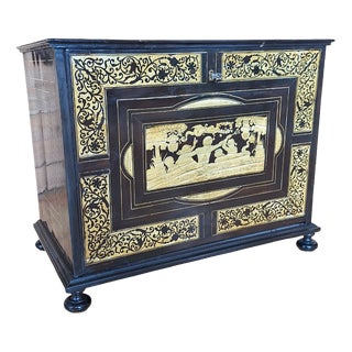 Late 19th Century Ebonized and Inlaid Wooden Coin Cabinet, Italy, 1890s For Sale